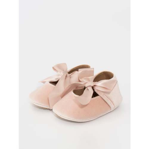 Velvet Ribbon Bow Baby Shoe Ballerina Pink