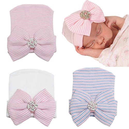 DRESHOW BQUBO Newborn Hospital Hat Infant Baby Hat Cap with Big Bow Soft Cute Knot Nursery Beanie