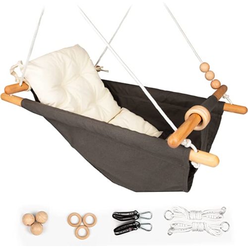 Baby Swing Outdoor Indoor for Infants to Toddlers, Portable Adjustable Tree Design with 5-Point Safety Belt, Porch Garden Backyard Swing Cream