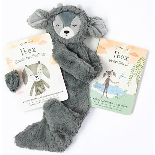 Slumberkins Ibex Snuggler & 2 Board Books Complete Set Bundle | Promotes Emotional Courage, Resilience & Empathy | Social Emotional Tools for Ages 0+ (Ibex Kin Snuggler + 2 Board Books)