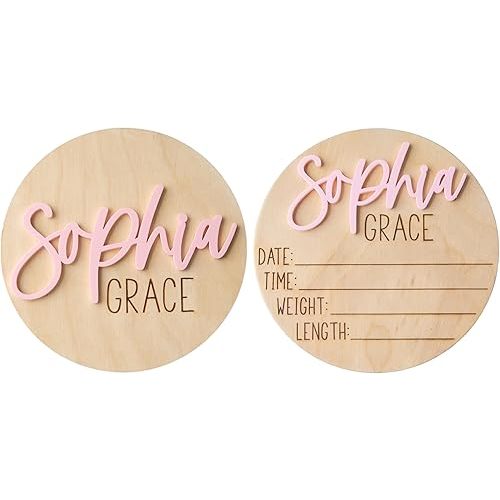 Personalized Newborn Announcement Sign for Hospital - Wooden Birth Announcement Sign for Hospital - Baby Name Announcement Sign - Baby Milestone Signs - Boy Girl - Double Sided