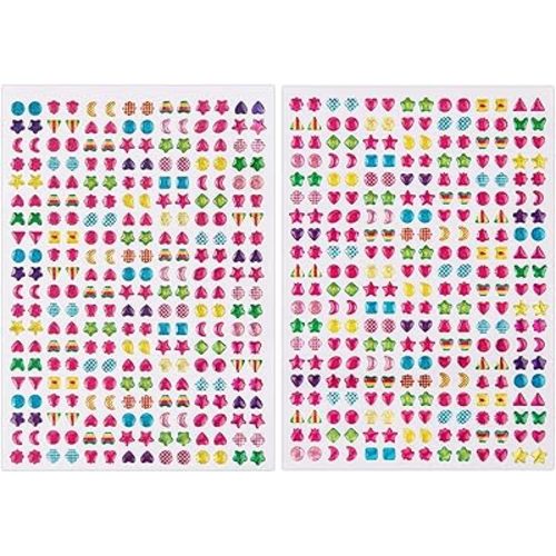 SAVITA 2000+ Stick on Earrings 3D Gem Stickers Glitter Sparkle Crystal Stickers Sticker Earrings for Girls Kids Children Multiple Colors & Shapes (4 Sheet)