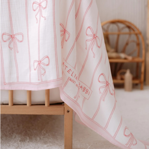Ribbon/Pink Muslin Swaddle | Double-Layer Baby Blanket