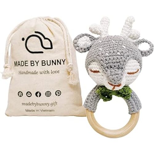 Bunny Grey Reindeer Crochet, Funny-Looking, Eye-catching Colored Toy for Young Children