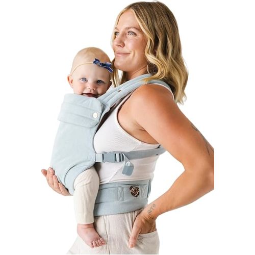 Mabē Monarch Ergonomic Baby Carrier – Premium Cotton Soft Structured Newborn to Toddler Carrier with Hip-Healthy Design, 3 Carry Positions (7-35lbs), Lightweight & Breathable, (Dream Wash Denim)