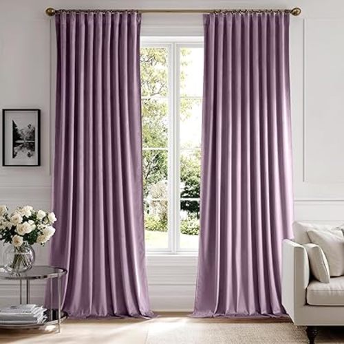 MIULEE Lavender Velvet Pinch Pleat Blackout Curtains W52 X L96 Inches