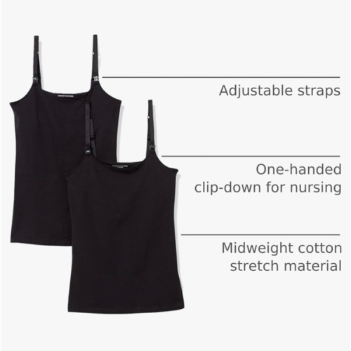 Amazon Essentials Women's Maternity Nursing Friendly Camisole with Adjustable Straps and Built-in Shelf Bra, Pack of 2