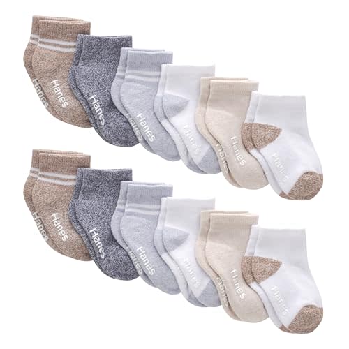 Hanes Baby and Toddler, Non-Slip Grip Ankle Socks, Boys' and Girls', Multipacks