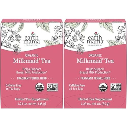 Earth Mama Organic Milkmaid® Tea | Lactation Support Herbal Tea Bags for Breastfeeding, Decaf Lactation Supplement for Increased Breast Milk Production, With Milk Thistle & Fenugreek (16 Count, 2-Pack)