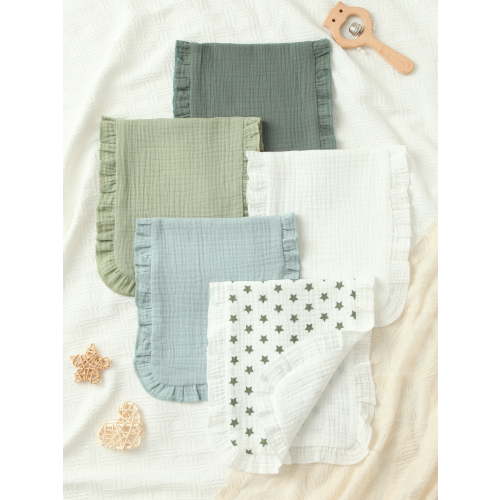 5-Pcs Muslim Cotton Baby Burp Cloths, Super Soft and Absorbent, with Solid Color Design and Cute Patterns, a must-have for Newborns