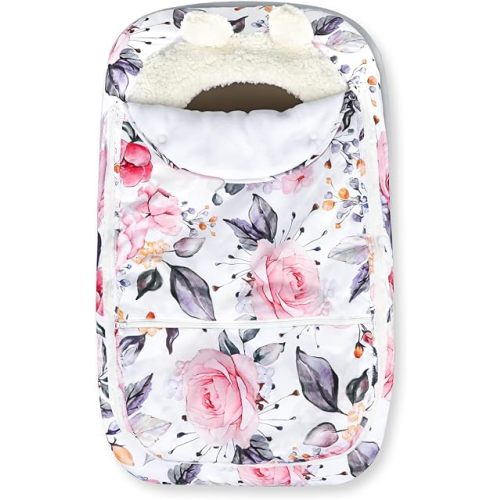 Pea Pod Winter Car Seat Cover for Baby, Infant Car Seat Canopies Cover for Newborn, Warm Plush Fleece Inner Protect Baby from Cold Wind, Stylish Floral