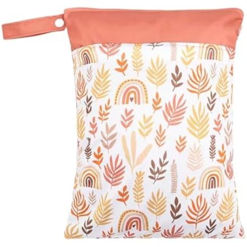 Wet Dry Bag, Wet Bag for Swimsuit, With Two Zipper Wetdry Packing Pouch, Travel, Swim Suit, Cloth Diapers, Pool, Beach, Gym Clothes, Hook to Stroller (multicolored plant-01)