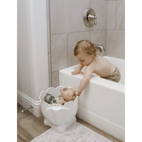 Bath Toy Storage - 2 Piece Elephant Baby Bathtub Toy Holder with Removable Base for Drainage - Drying Kids Bucket Caddy Bathroom Shower Toy Organizer for Baby Bath Toys Outside Tub