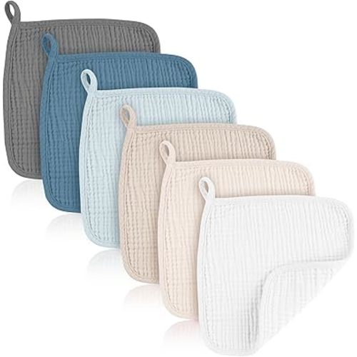 6 Pack Muslin Baby Washcloths, 100% Cotton Wash Cloths for Unisex Newborn Infants Kids, Absorbent Baby Bath Towels for Face Body
