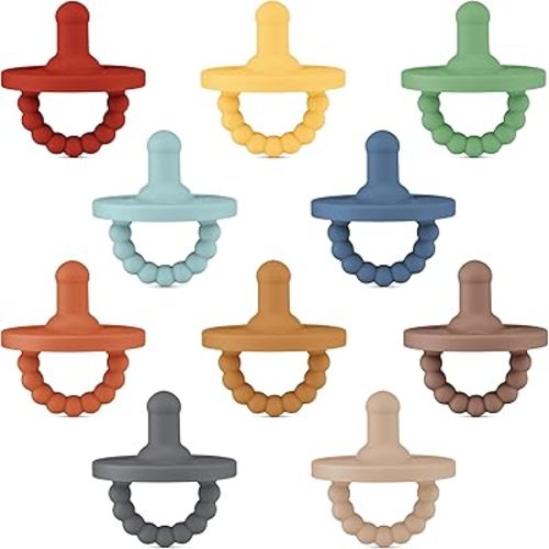 Ryan & Rose Cutie PAT Pacifier Teether 10 Pack Assorted Colors (Monterey (Boy), Stage 1)