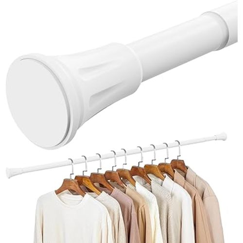 1.1 Inch Diameter Tension Closet Rods for Hanging Clothes 32-85 Inch, Adjustable Pole Closet to Hang Clothes, Heavy Duty Closet bar for Wardrobes with No Drilling Holder, White