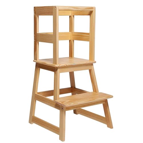 SDADI Kids Kitchen Step Stool with Safety Rail, 150lb Capacity, for 18-36 Months Old, Natural