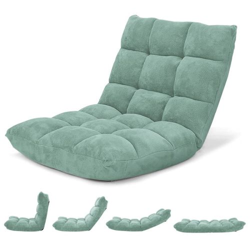 Costway Adjustable 14-Position Floor Chair Folding Lazy Gaming Sofa Chair Cushioned New Green