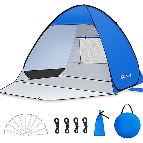 Glymnis Pop Up Beach Tent Instant Portable Sun Shade Shelter (L) 3-4 Persons UPF 50+ with Extendable Floor Zipper Door Automatic Easy Up Tent