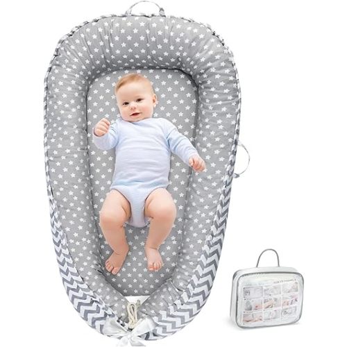 URMYWO Baby Lounger - Baby Lounger For Newborn, Breathable & Soft Baby Nest Cover Co Sleeping for baby 0-24 Months, Babies Essentials Gifts, Portable Infant Lounger Baby Floor Seat for Home and Travel