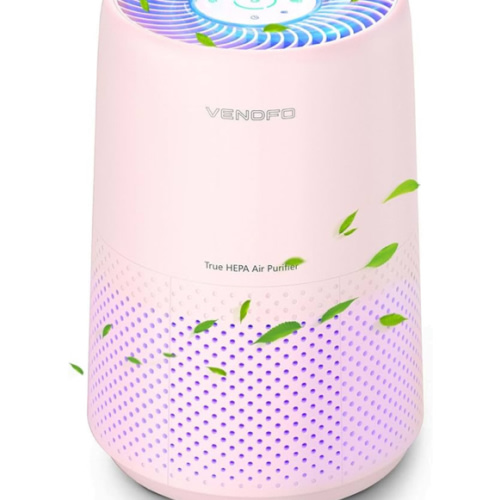 Air Purifiers for Bedroom, H13 HEPA Air Purifiers - Covers Up to 1074 ft² - 24dB Ultra-Quiet Sleep Mode, 360° Outlet Air Cleaner , Perfect for Home, Pets (Cream Pink)