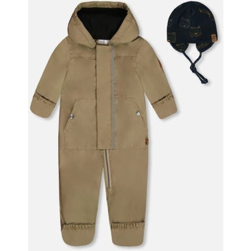 Baby Unisex Baby Mid-Season One-Piece Outerwear Taupe With Printed Hat