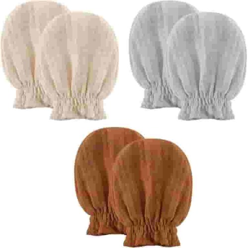 Muslin Baby Mittens for Newborn, 100% Cotton No Scratch Soft Breathable Gloves for Boys and Girls 0-6 months Brown Grey Beige 3