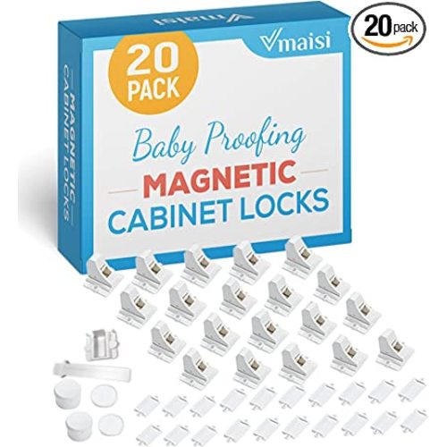 20 Pack Magnetic Cabinet Locks Baby Proofing - Vmaisi Children Proof Cupboard Drawers Latches - Adhesive Easy Installation