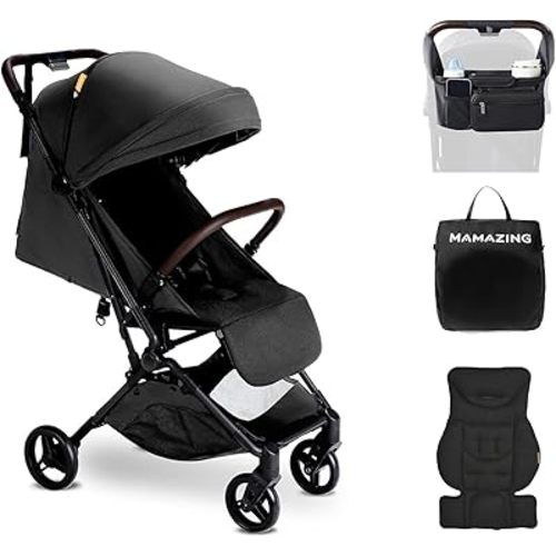 MAMAZING Lightweight Baby Travel Stroller with Carbon Fiber Frame, Compact & Airplane-Friendly, One-Handed Folding Design, 11.6 lbs, Perfect for Toddlers, Organizer & Cushion Included, Jet