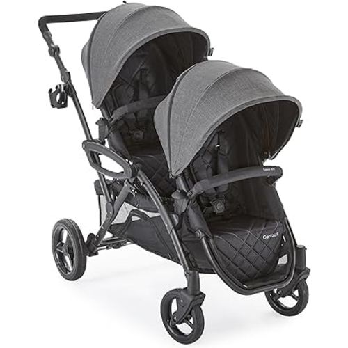 Contours Options Elite V2 Convertible Lightweight Tandem Double Stroller Infant and Toddler, Reversible Easy-Lift Seats, Spacious Seating, Height Adjustable Handle, Standing Fold - Graphite Gray