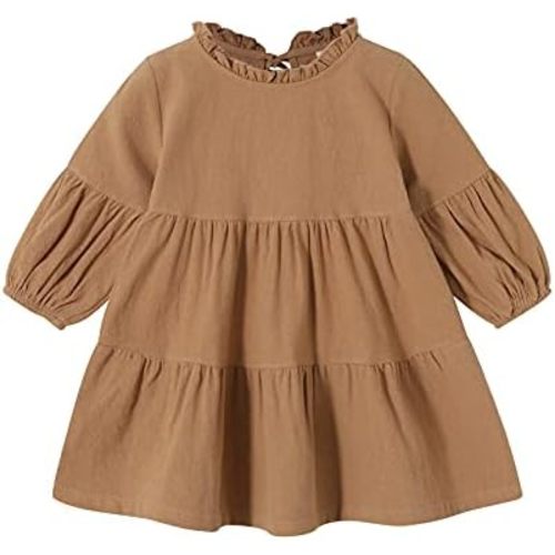 Toddler Kids Baby Girl Dress Lantern Long Sleeve Solid Color Casual Dresses Girls Fall Winter Outfit Clothes