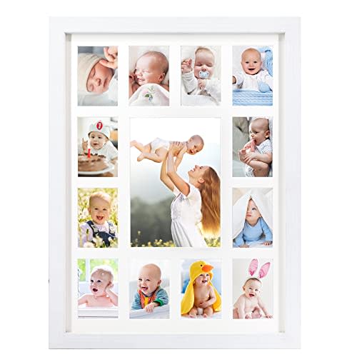 FramePro My First Year Picture Frame, Baby's First Twelve Months Photo Collage and Gender Neutral Keepsake, Ideal for Baby Shower, New Mom Gift and Nursery Decort, Displays One 5x7 Photo and Twelve 2x3 Pictures