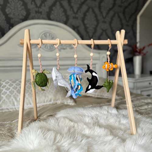 baby play gym Wooden baby gym frame Baby gym set Baby gym toys Toddler activity center Foldable frame hanging bar Hanging sensory toys gift