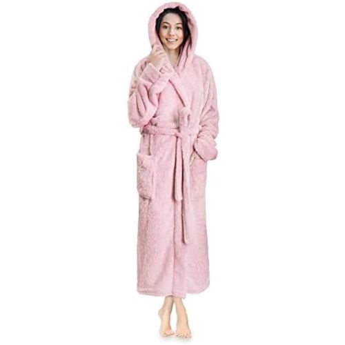 PAVILIA Women Hooded Plush Soft Robe | Fluffy Warm Fleece Sherpa Shaggy Bathrobe