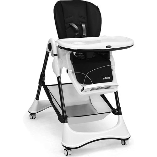 INFANS High Chair with One-Hand Removable Tray, 4 Lockable Wheels & Large Storage Basket - Multi-Adjustable Height, Recline & Footrest, Removable Cushion, Foldable for Baby, Infant& Toddler