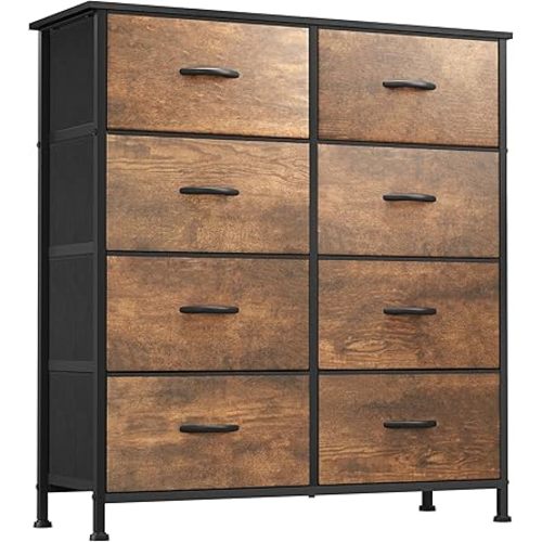 YITAHOME Fabric Dresser for Bedroom, Tall Storage Tower with 8 Drawers, Rustic Dresser & Chest of Drawers, Storage Drawer Organizer for Closet, Bedroom, Living Room