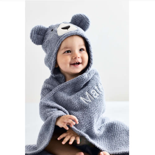 Bear Smoke Blue Organic Cotton Hooded Baby Towel