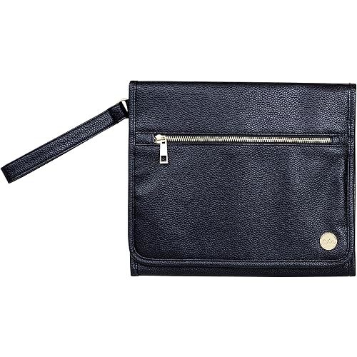 CleverMade Portable Baby Changing Pad Clutch with Wristlet - Premium Foldable Water Resistant Diaper Changing Mat with Storage Pockets for Diapers and Wipes - Black
