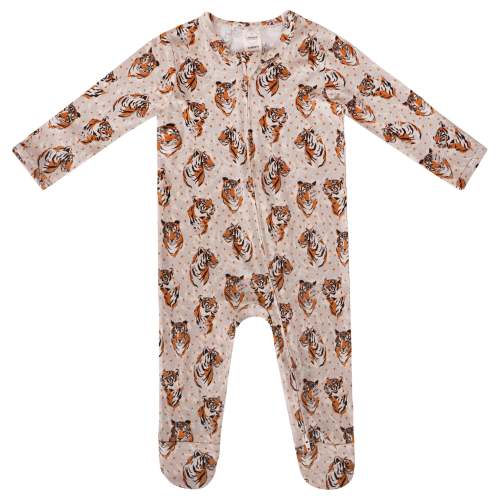 3-6M Zippered Footie in Tiger Faces