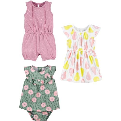Simple Joys by Carter's Baby Girls' 3-Pack Romper, Sunsuit and Dress