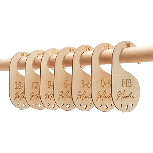 Baby Closet Dividers, Set of 7 Baby Clothes Organizer, Double Sided Wooden Baby Closet Organizer for Nursery, Size Newborn to Toddler, Baby Clothes Dividers for Closet Hanging on Standard Rod