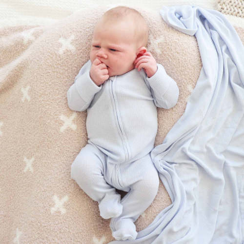 Ice Blue Bamboo Waffle Zipper Footie