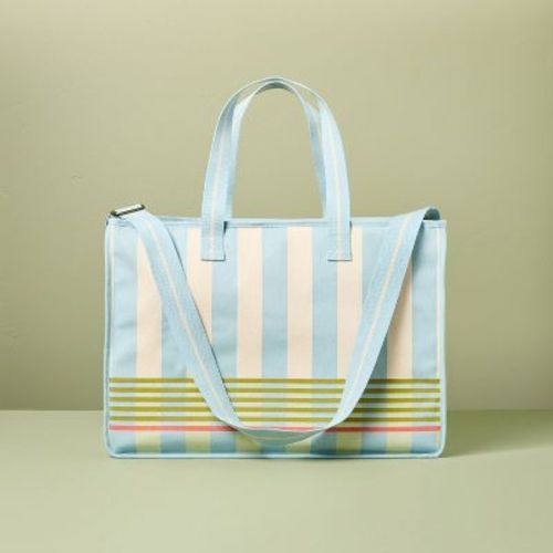 Cross Stripe Carry-All Tote Blue/Green/Natural - Hearth & Hand™ with Magnolia