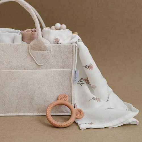 PUTSKA Baby Diaper Caddy Organizer - Nursery Storage Basket for Diaper Station, Baby Basket Shower Gift List and Registry Must-Have, Newborn Essentials, Nursery Decor for Boy or Girl - Mocha, Large