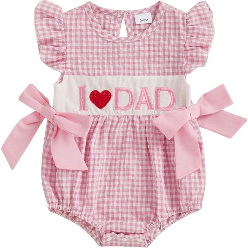 DuAnyozu My First Mother's Day Baby Girl Outfit Infant Plaid Bubble Romper MOM/DAD Embroidery Jumpsuit Cute Summer Clothes