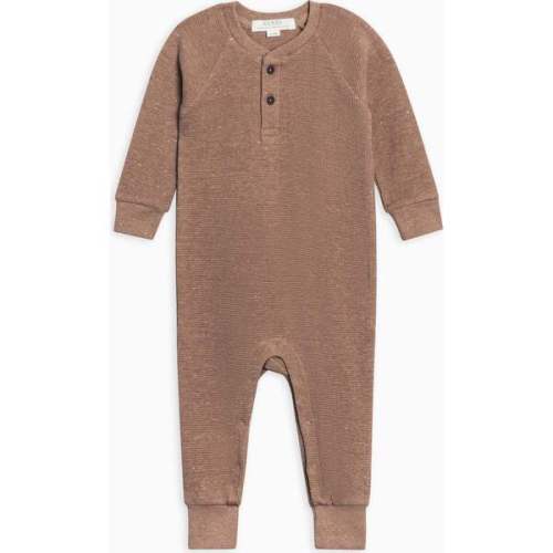 Crosby Waffle Knit Henley Romper, Heather Mocha - Colored Organics | Maisonette