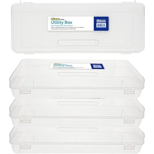 BAZIC Plastic Pencil Case, Ruler Length Large Utility Storage Box, Clear Color, Multi Purpose Organizer, 4-Pack