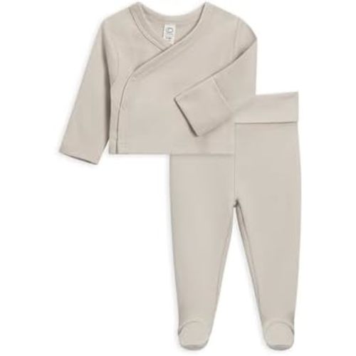 Colored Organics - Newborn Kimono Wrap Top and Footed Pant Set - Organic Cotton Infant Layette Clothing Set