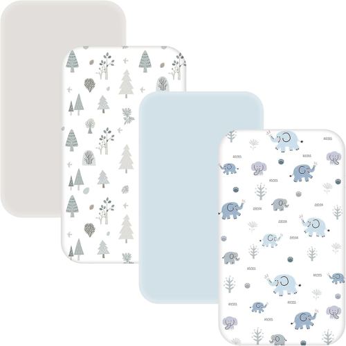 4 Pack Bassinet Sheets - 33"x20" Bedside Bassinet Sheets for Baby Delight, Angelbliss, Fodoss & Most Regular Size Bedside Sleeper | Ultra Soft & Skin Friendly Bassinet Fitted Sheets for Boys Girls