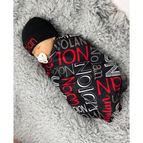 Personalized Baby Blanket, Black Baby Boy Blanket, Baby Name Blanket, Blanket for baby boy,  Personalized Swaddle Blanket,  Baby Shower Gift